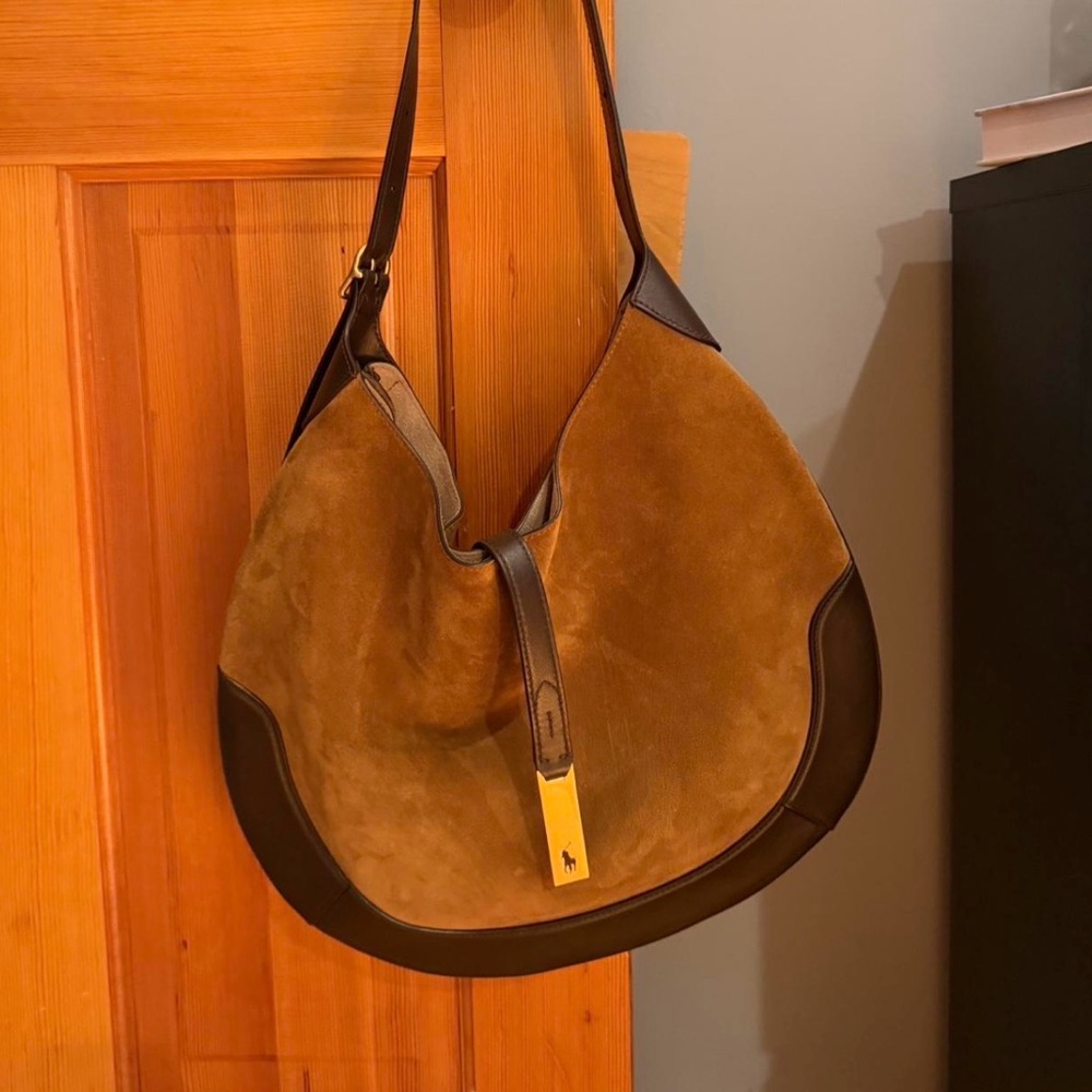 Polo by Ralph Lauren Brown Suede and Dark Brown Leather Shoulder Bag